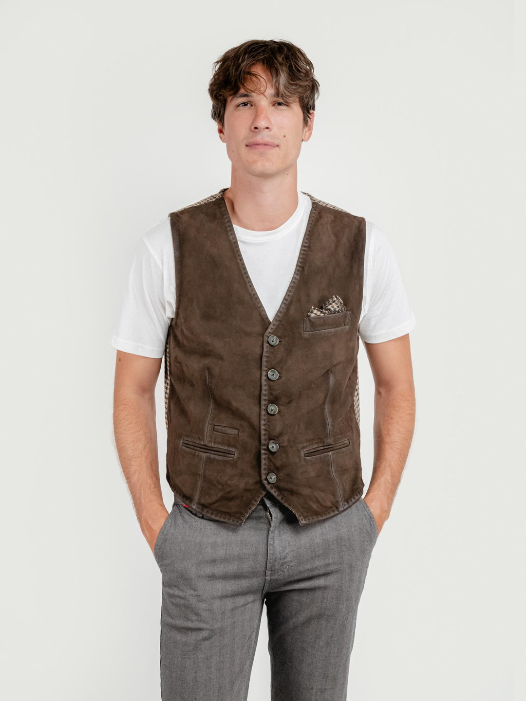 GILET LORRY IN PELLE SCAMOSCIATA DARK BROWN LORRY 06 JACK LEATHER 