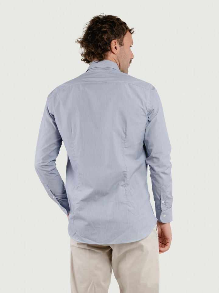 CAMICIA IN TWILL DI COTONE CON FANTASIA MICRORIGA BLU TWILLREG RIGA BLU ANDREA MORANDO 