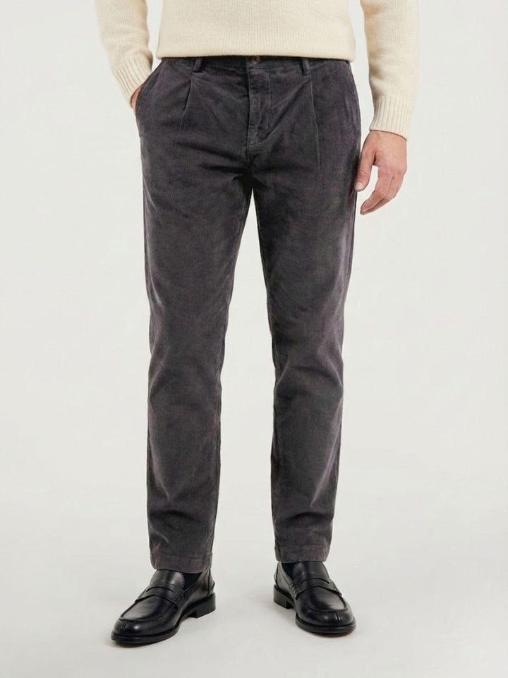 PANTALONE CON PENCES IN VELLUTO GRIGIO CANNA DI FUCILE BU26W16PAPA 501 ANDREA MORANDO 