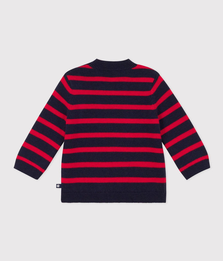 MAGLIONE A RIGHE MARINIÈRE, IN LANA E COTONE PER BEBÈ A08AB 04 PETIT BATEAU 