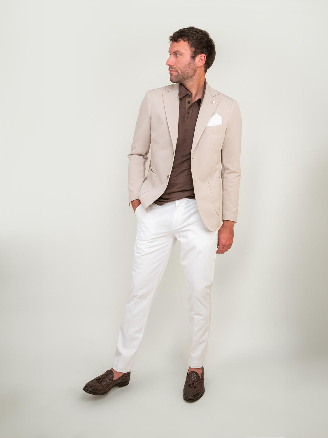 PANTALONE IN MISTO LINO E COTONE BIANCO