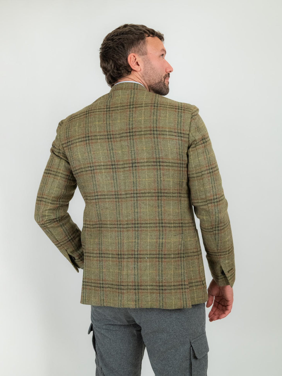 BLAZER A QUADRI  IN LANA VERGINE VERDE GIACCA VERDE/ARANCIO ANDREA MORANDO 