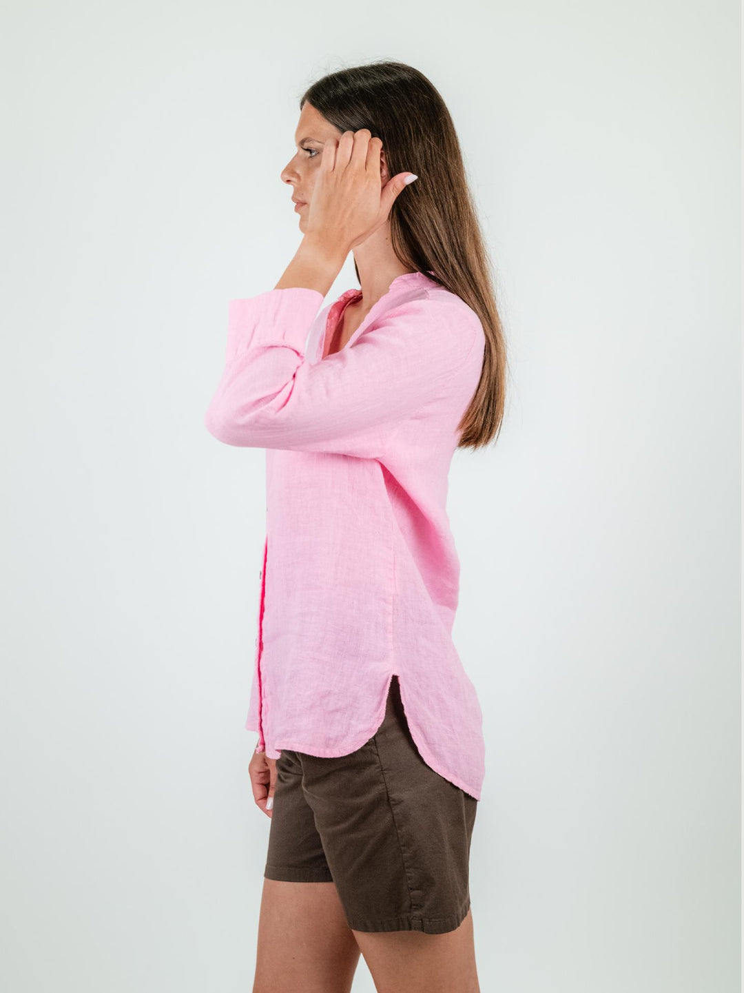 CAMICIA ALLA COREANA IN LINO ROSA 4369 ROSA ANDREA MORANDO 