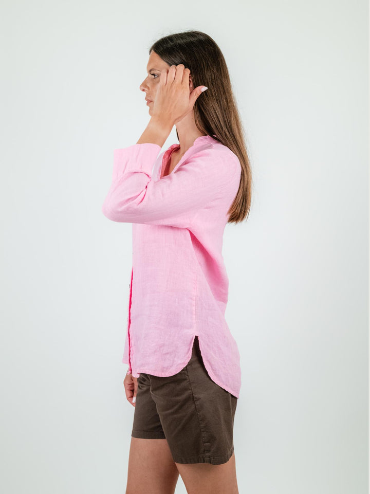 CAMICIA ALLA COREANA IN LINO ROSA 4369 ROSA ANDREA MORANDO 
