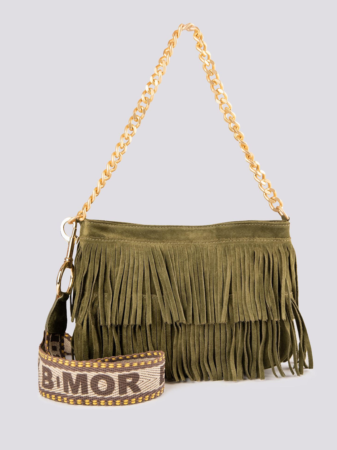 Borsa a tracolla in camoscio con frange verde militare Jigly JIGLY VERDE BIMOR 