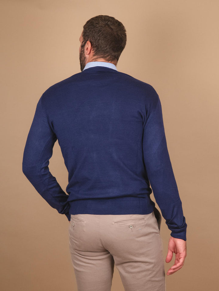 MAGLIA SCOLLO A V BLU COBALTO 3003900 278 ANDREA MORANDO 