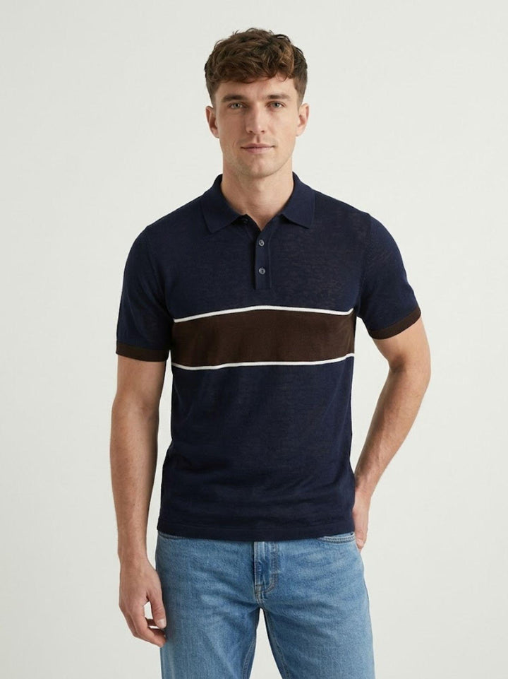 Polo in maglina navy con banda testa di moro 8-LY0014 7000 ANDREA MORANDO 