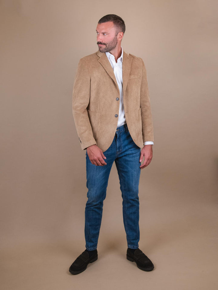 BLAZER MONOPETTO IN VELLUTO A COSTE BEIGE CR547 BEIGE ANDREA MORANDO 
