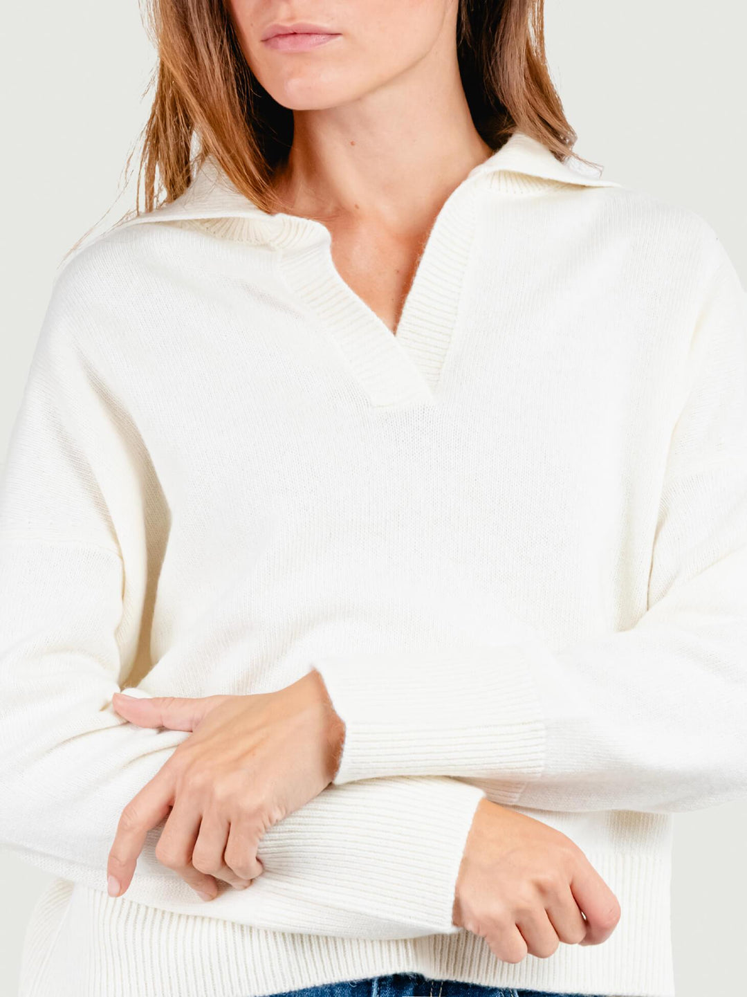 MAGLIONE POLO IN MISTO CACHEMIRE AVORIO 14151P NATURALE ANDREA MORANDO 