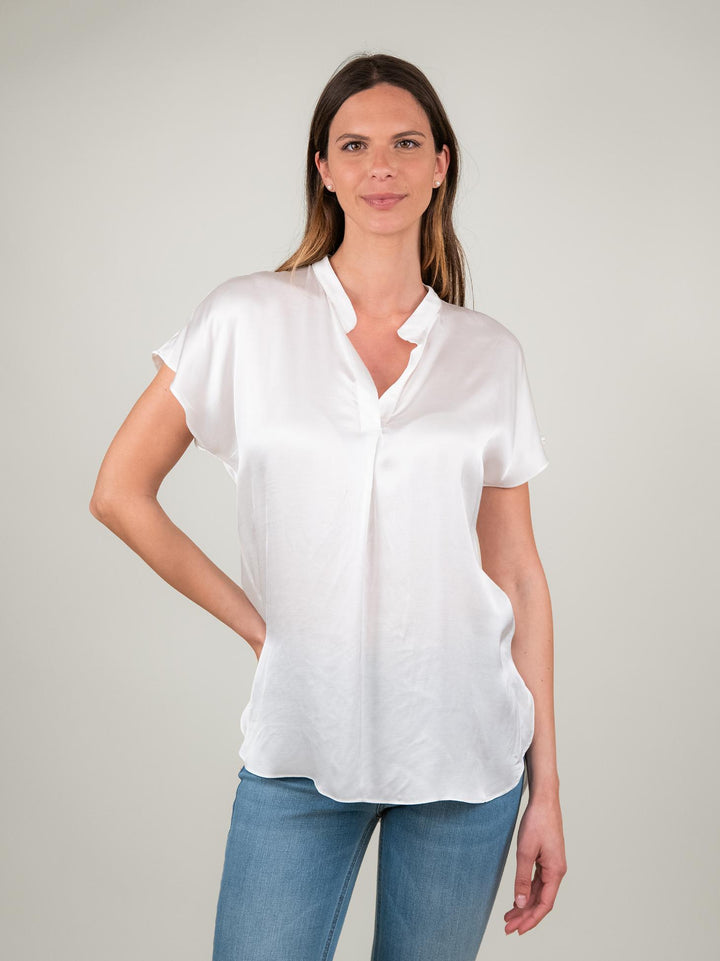 BLUSA A MANICA CORTA IN RASO BIANCA M9237 BIANC ANDREA MORANDO 