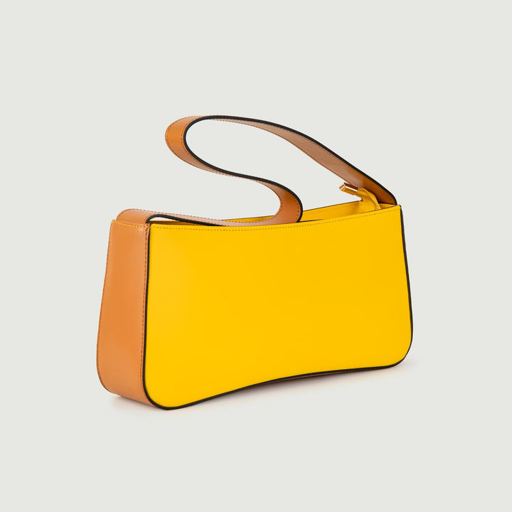 BORSA A SPALLA SEVENTY IN PELLE BICOLORE GIALLO E BISCOTTO SEVENTY GIALLO BIMOR 