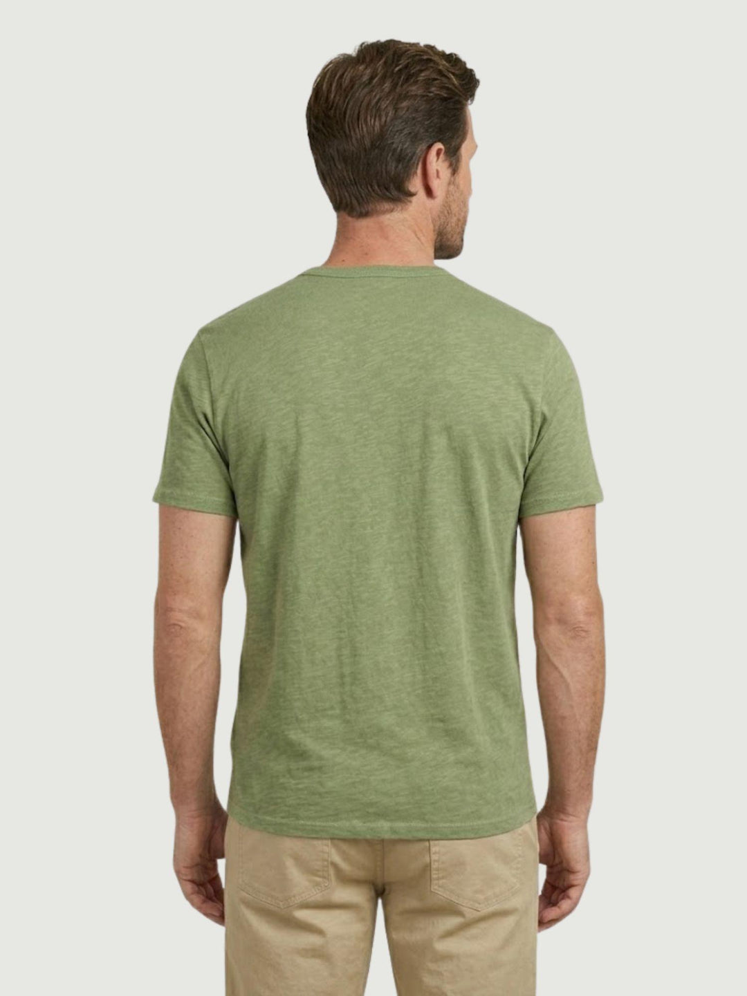 T-shirt scollo serafino in misto lino verde oliva 6TS0358 ARMY ANDREA MORANDO 
