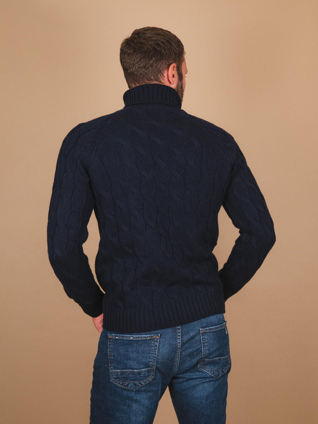 MAGLIONE A COLLO ALTO IN LANA VERGINE BLU 13117 598 ANDREA MORANDO 