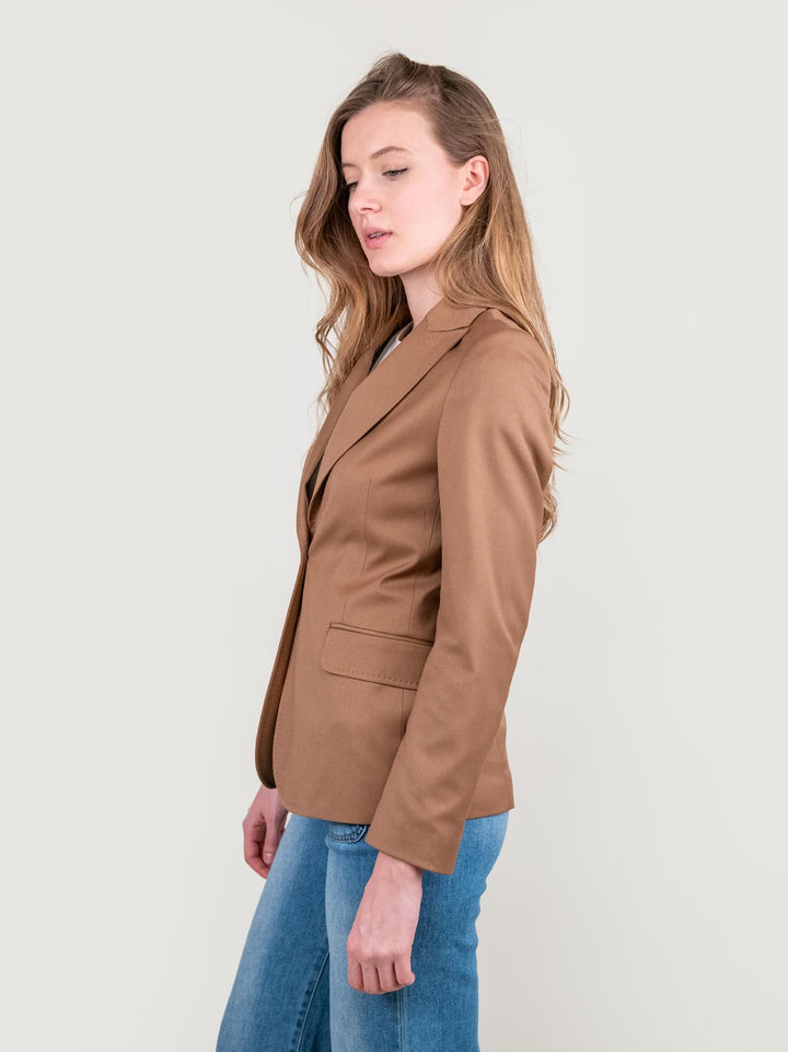BLAZER MONOPETTO IN TESSUTO ELASTICIZZATO CAMMELLO 93353VST 51 ANDREA MORANDO 