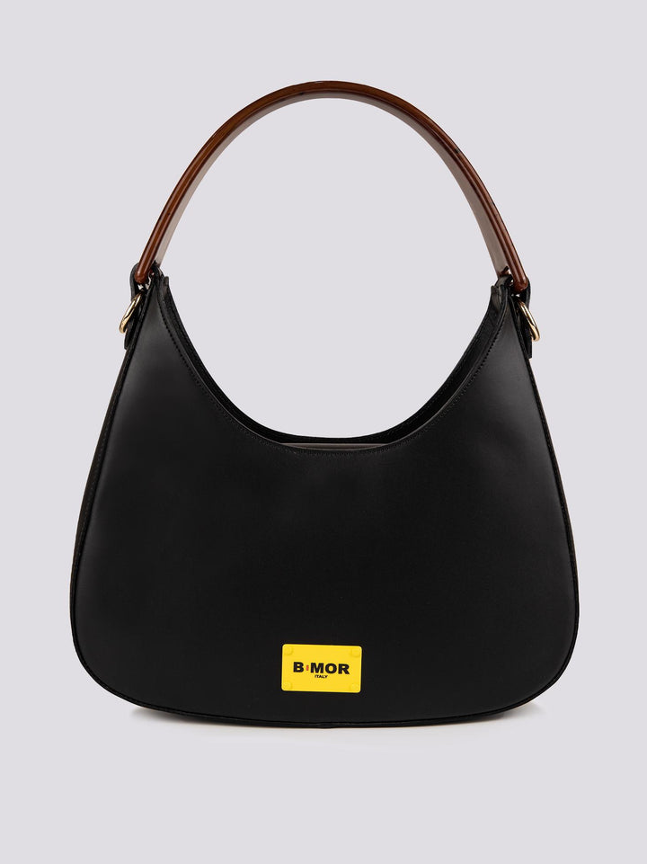 BORSA IN PELLE NERA CON MANICO IN OSSO "HALO" HALO NERO BIMOR 