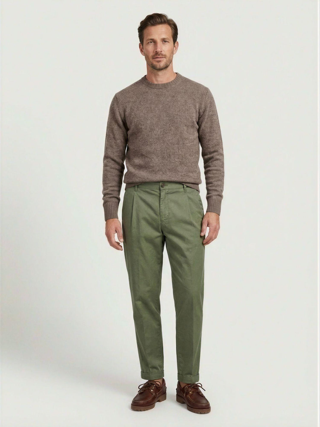 Pantalone con pinces in cotone salvia 7676GB SALVIA ANDREA MORANDO 