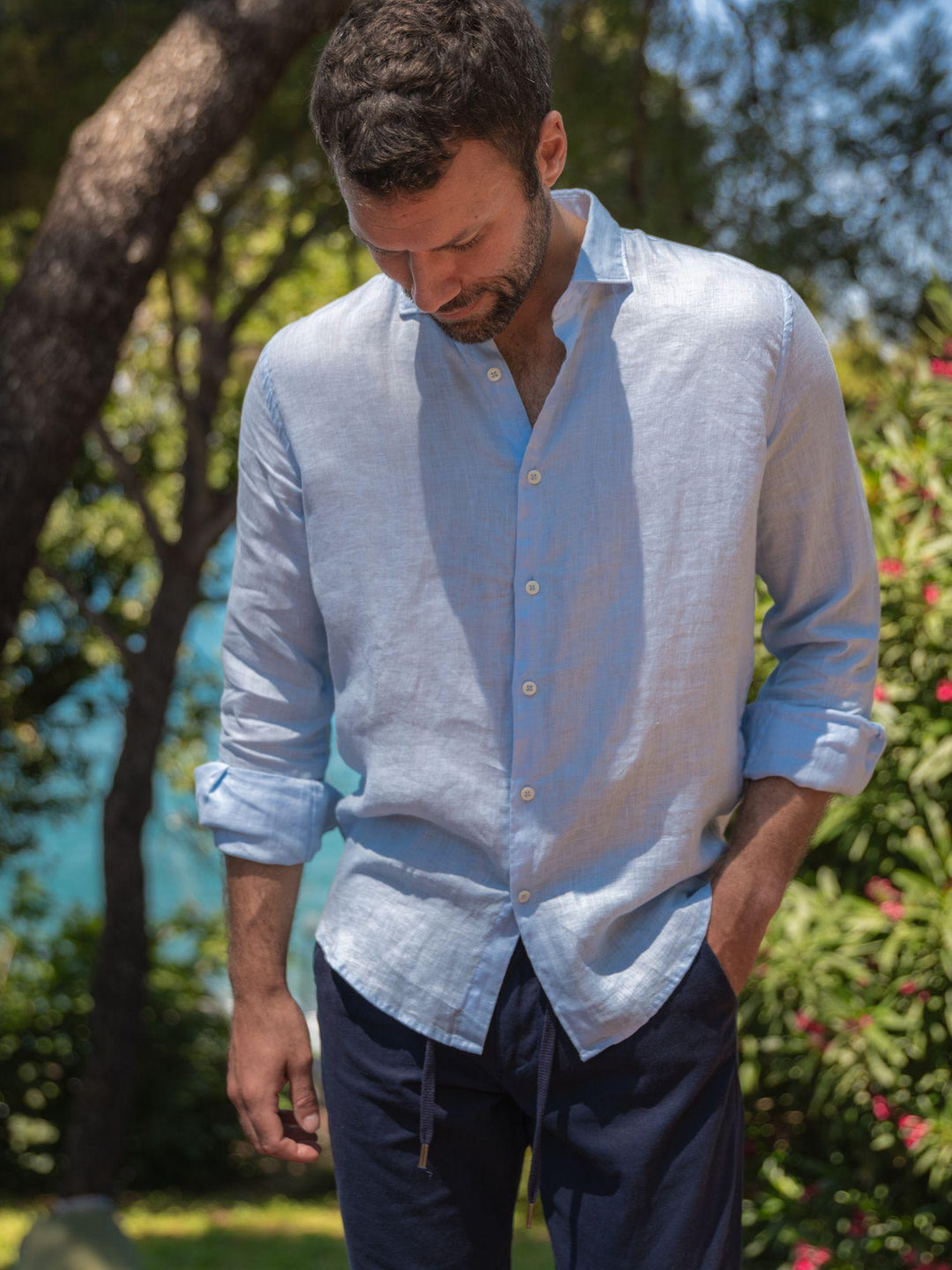 CAMICIA IN LINO AZZURRO MELANGE ARTHUR 06 DEPERLU 