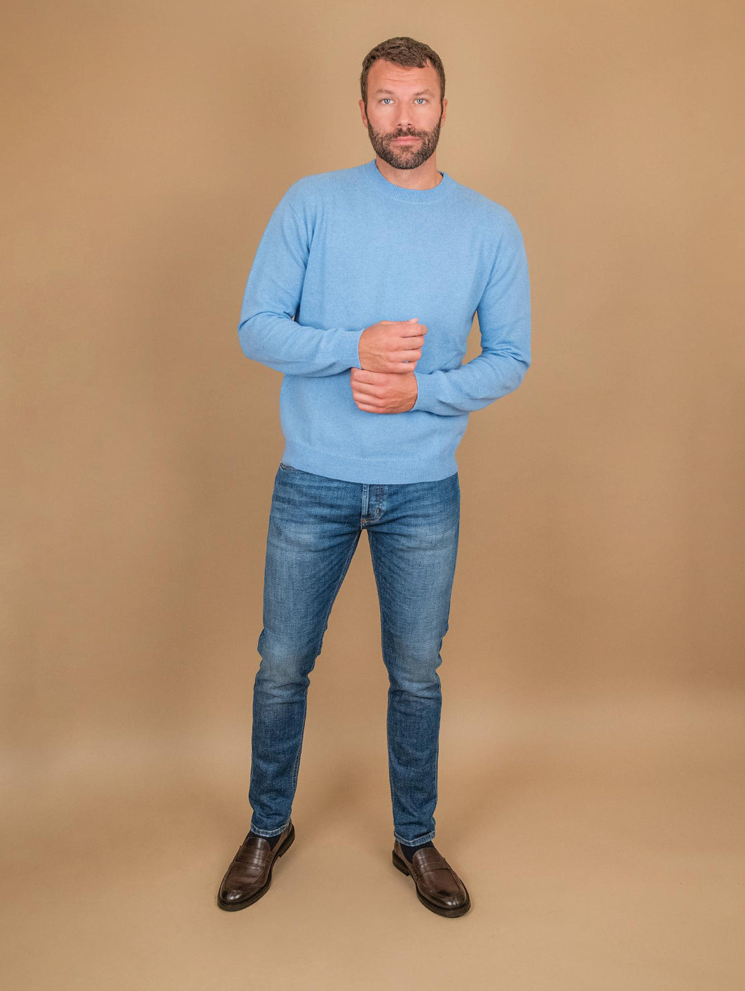 MAGLIA GIROCOLLO IN CASHMERE ECO-FRIENDLY AZZURRO  "TRADER" TRADER AZZURRO ABSOLUT CASHMERE 
