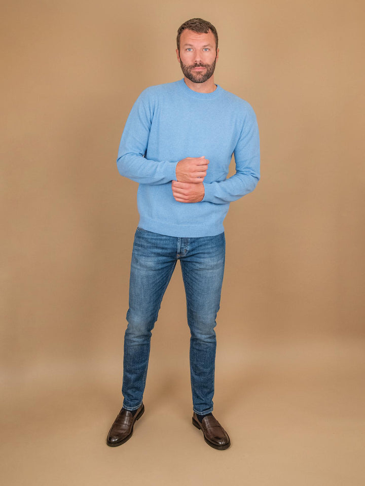 MAGLIA GIROCOLLO IN CASHMERE ECO-FRIENDLY AZZURRO  "TRADER" TRADER AZZURRO ABSOLUT CASHMERE 