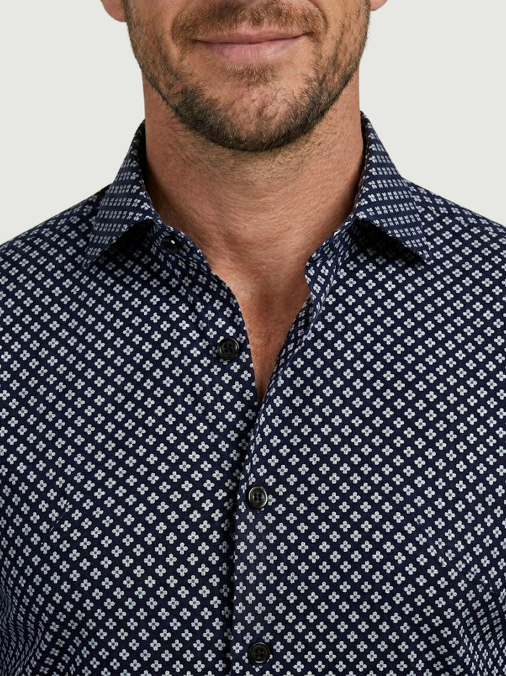 Camicia no iron con micro fantasia floreale bianca e navy BU26S10CAFIO4159NY 200 ANDREA MORANDO 