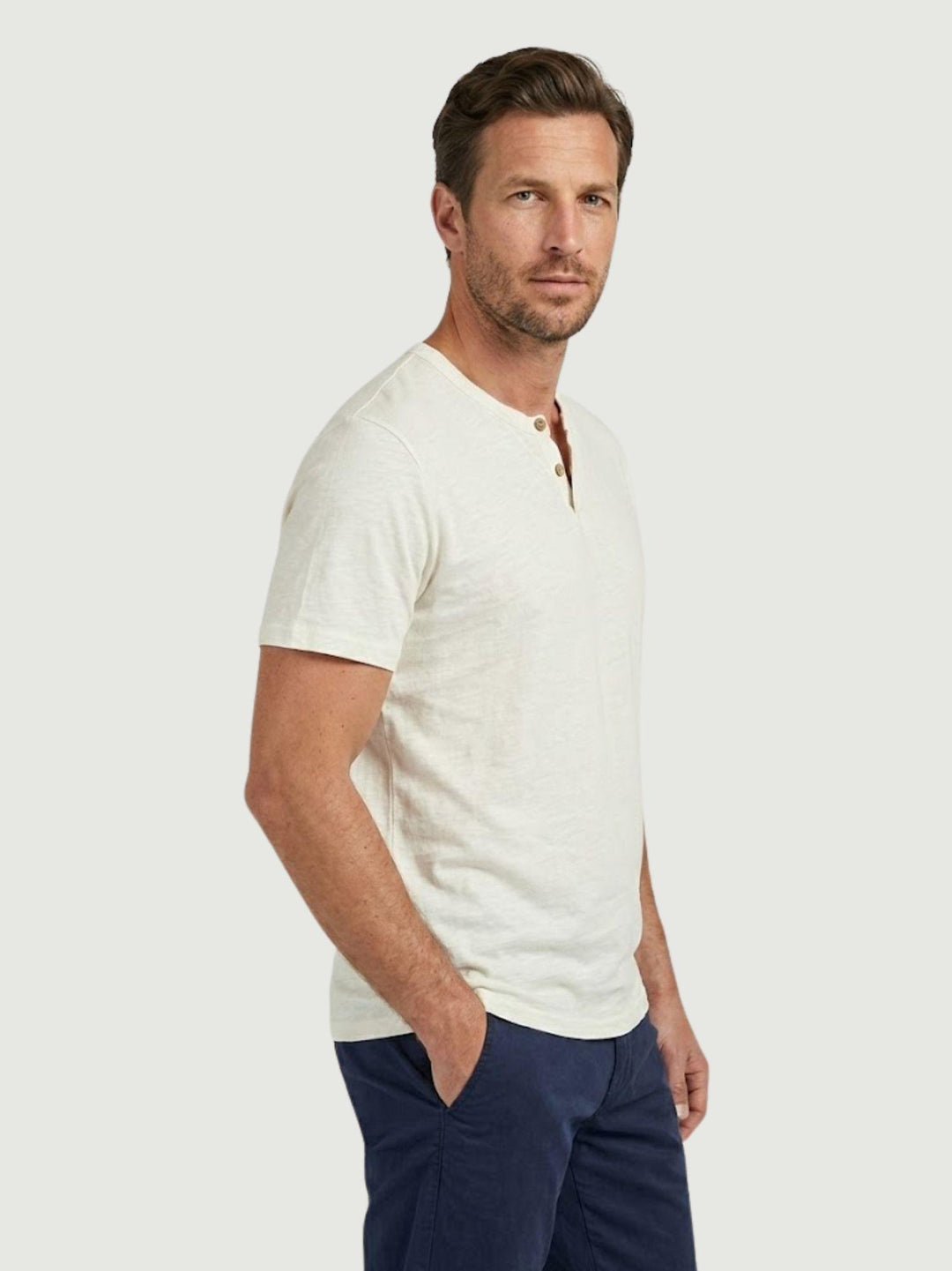 T-shirt collo serafino in misto lino bianca 6TS0358 WHITE ANDREA MORANDO 
