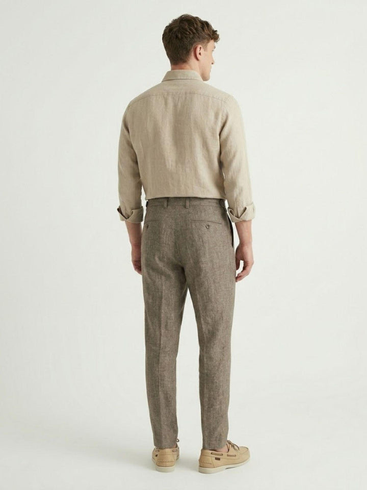 Pantalone in cotone e lino con pinces tortora BU26S12PAPA830H/BONE 700 ANDREA MORANDO 