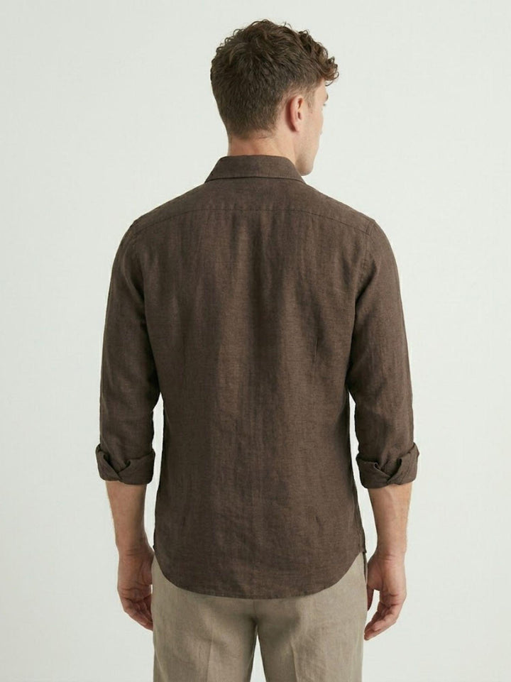 camicia in lino cioccolato 9432900 679 ANDREA MORANDO 