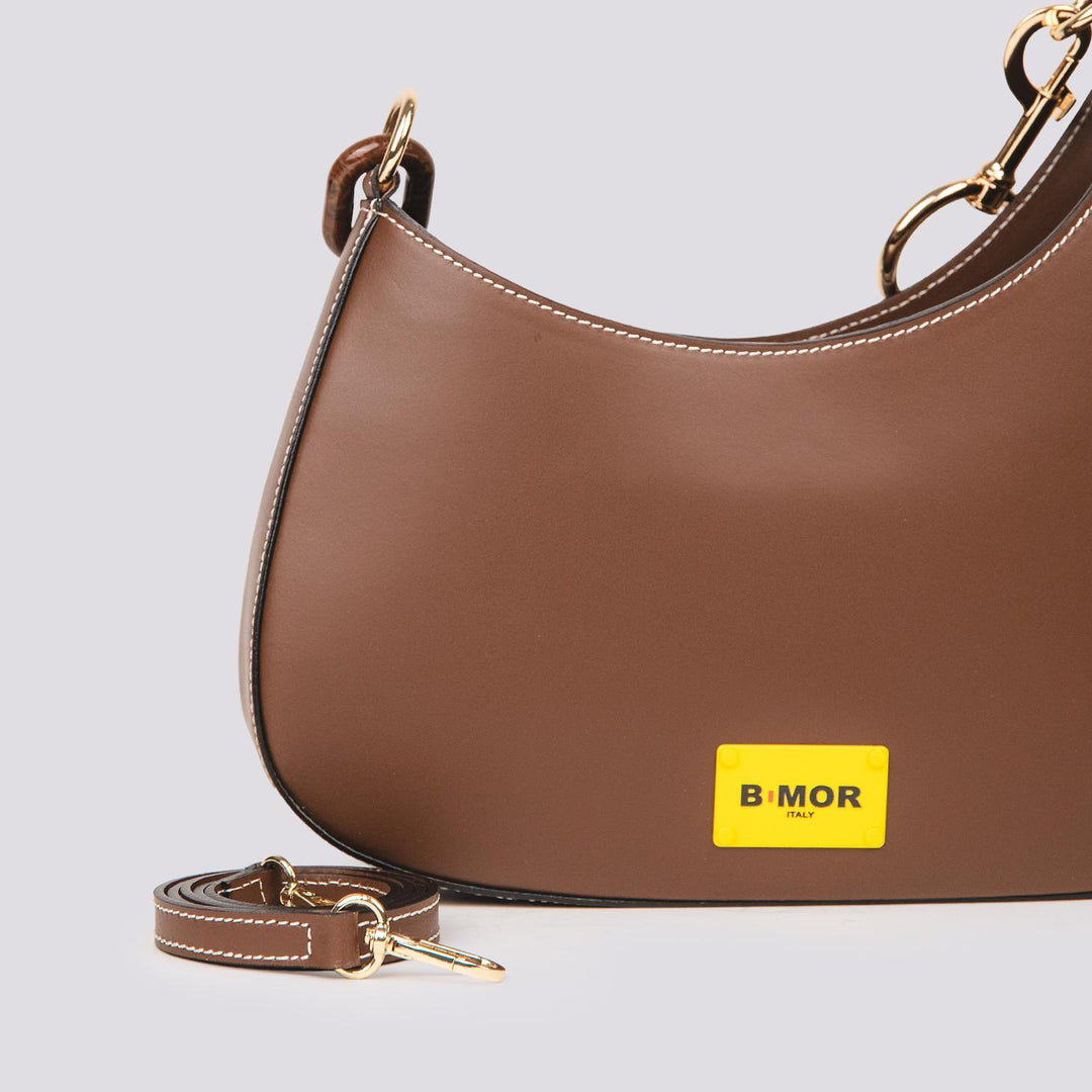 Borsa  CURVY con tracolla in osso in pelle marrone CURVY BRUCIATO BIMOR 