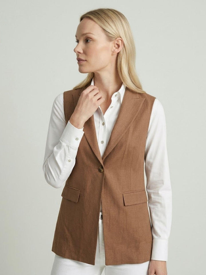 Gilet lungo in lino tabacco 4497 Tabacco ANDREA MORANDO 