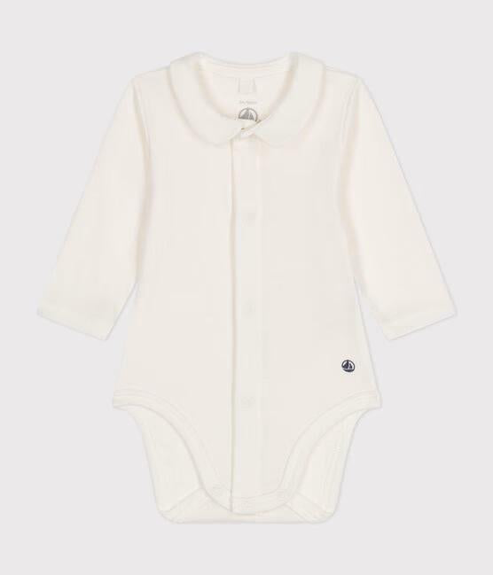 Body bianco a manica lunga con colletto in cotone A0B68 01 PETIT BATEAU 