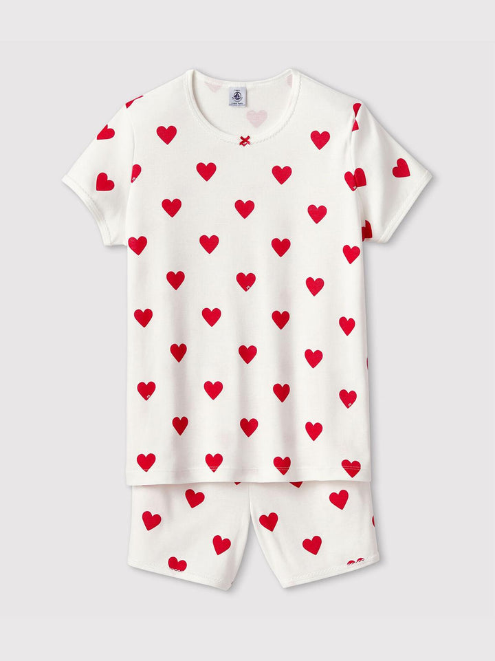 PIGIAMA CORTO BAMBINA IN COTONE MOTIVO CUORE A00OC 01 PETIT BATEAU 
