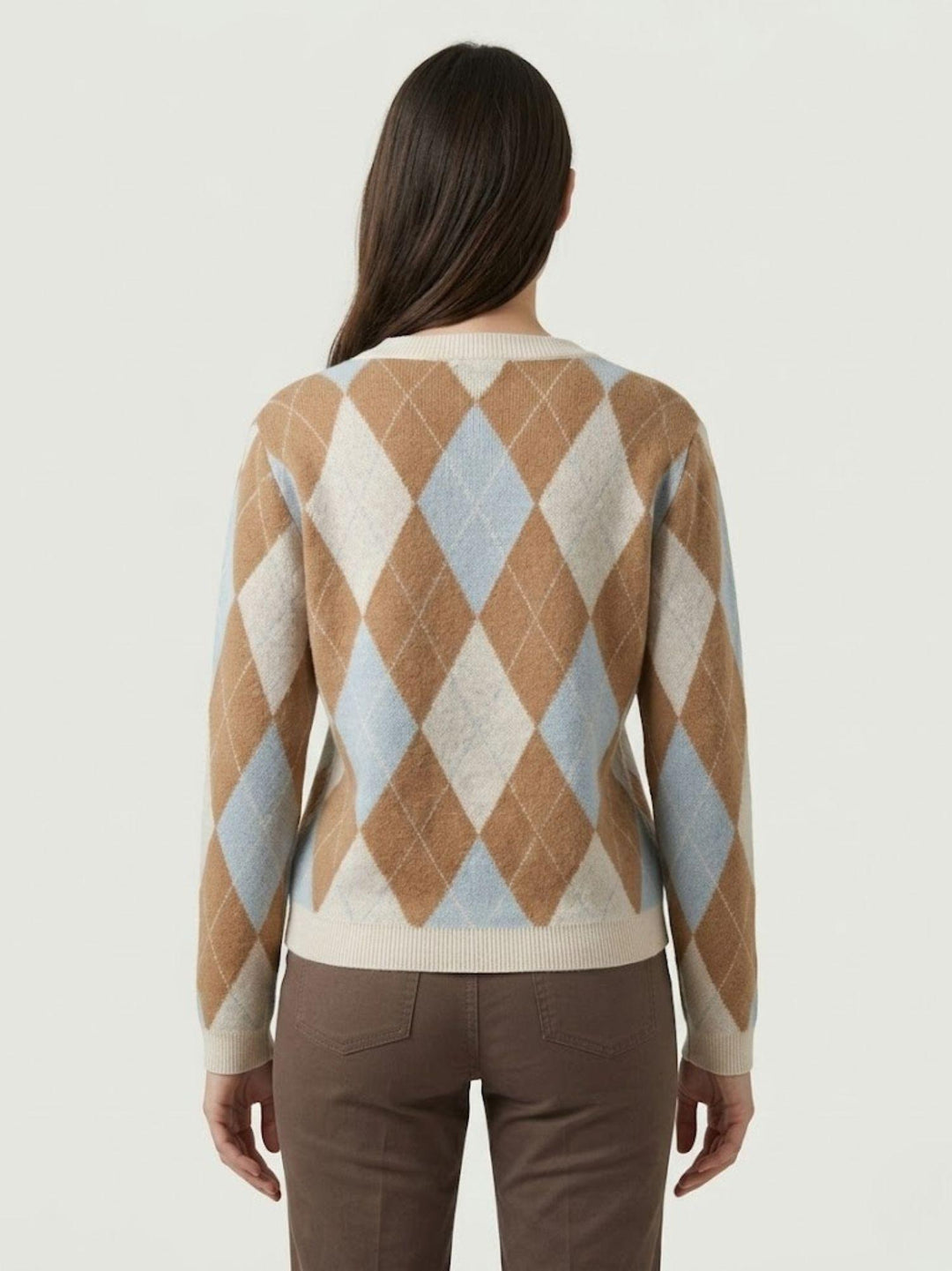 Maglione a rombi burro, caramel, celeste 26140 BURRO/CARAMEL/CELESTE ANDREA MORANDO 