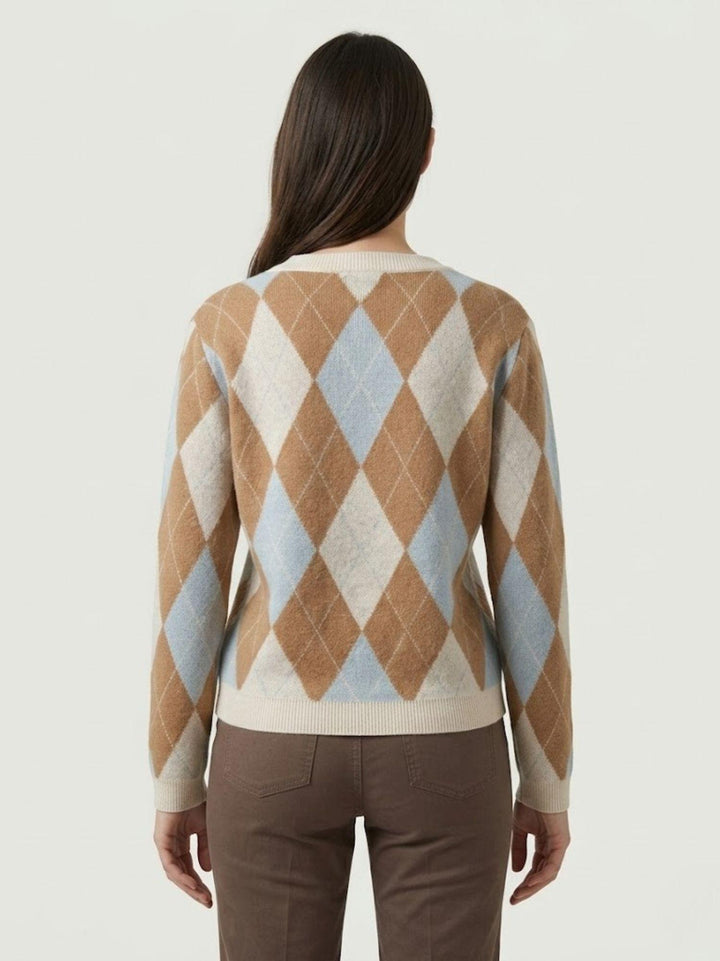 Maglione a rombi burro, caramel, celeste 26140 BURRO/CARAMEL/CELESTE ANDREA MORANDO 