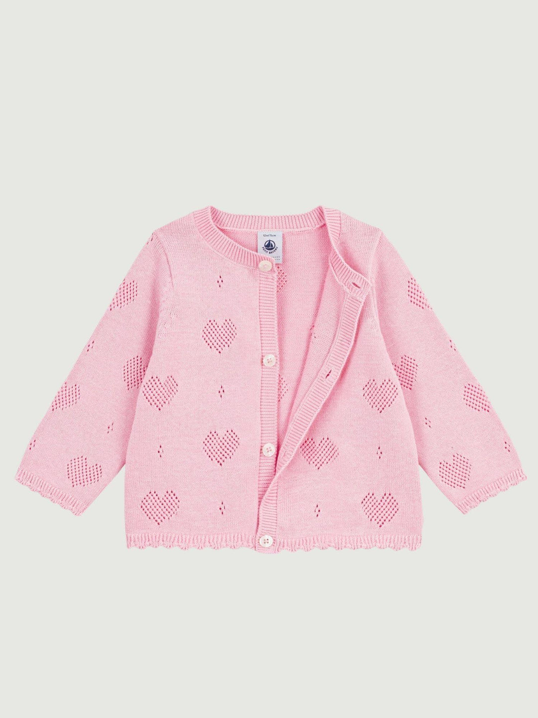 Cardigan in maglia traforata a cuori rosa A0EZT 02 PETIT BATEAU 