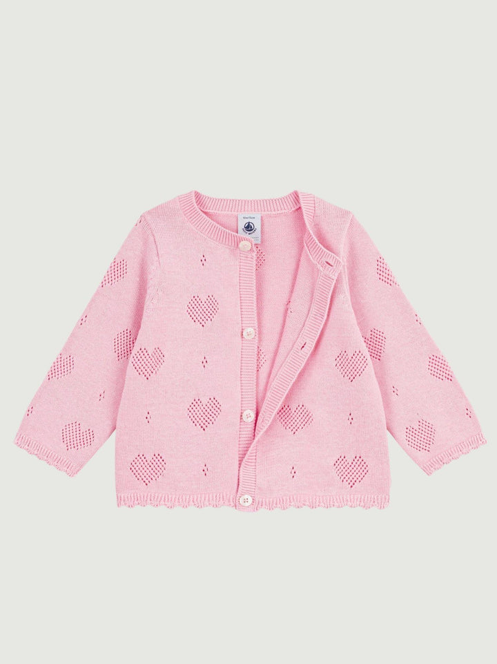 Cardigan in maglia traforata a cuori rosa A0EZT 02 PETIT BATEAU 