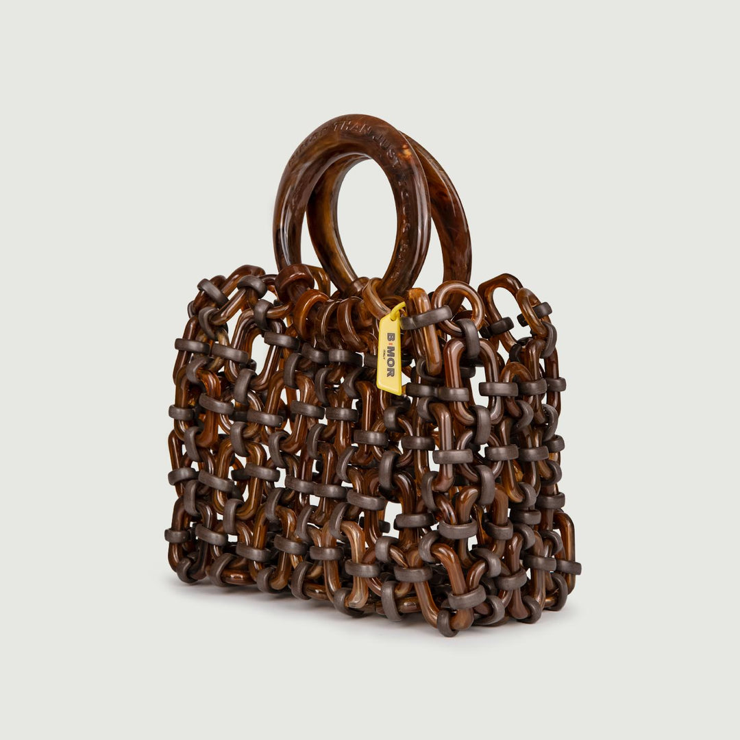 BORSA CON MANICI IN RESINA MARRONE BEIGE "DOLL" DOLL T MORO BIMOR 