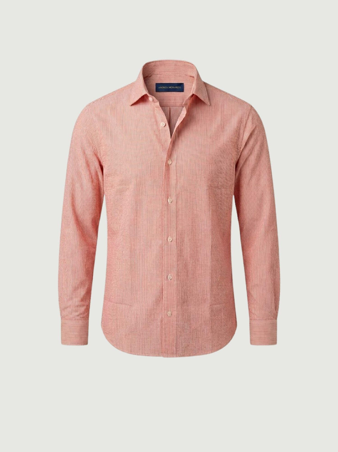 Camicia in cotone seersucker a righine rosse e bianche regular MALDIVES/REG 601-R662 ANDREA MORANDO 