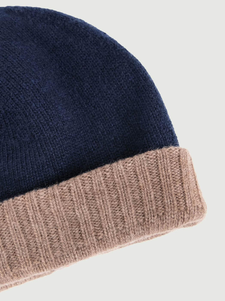 BERRETTO IN CASHMERE BLU NAVY E MARRONE 116 LEGNO ANDREA MORANDO 