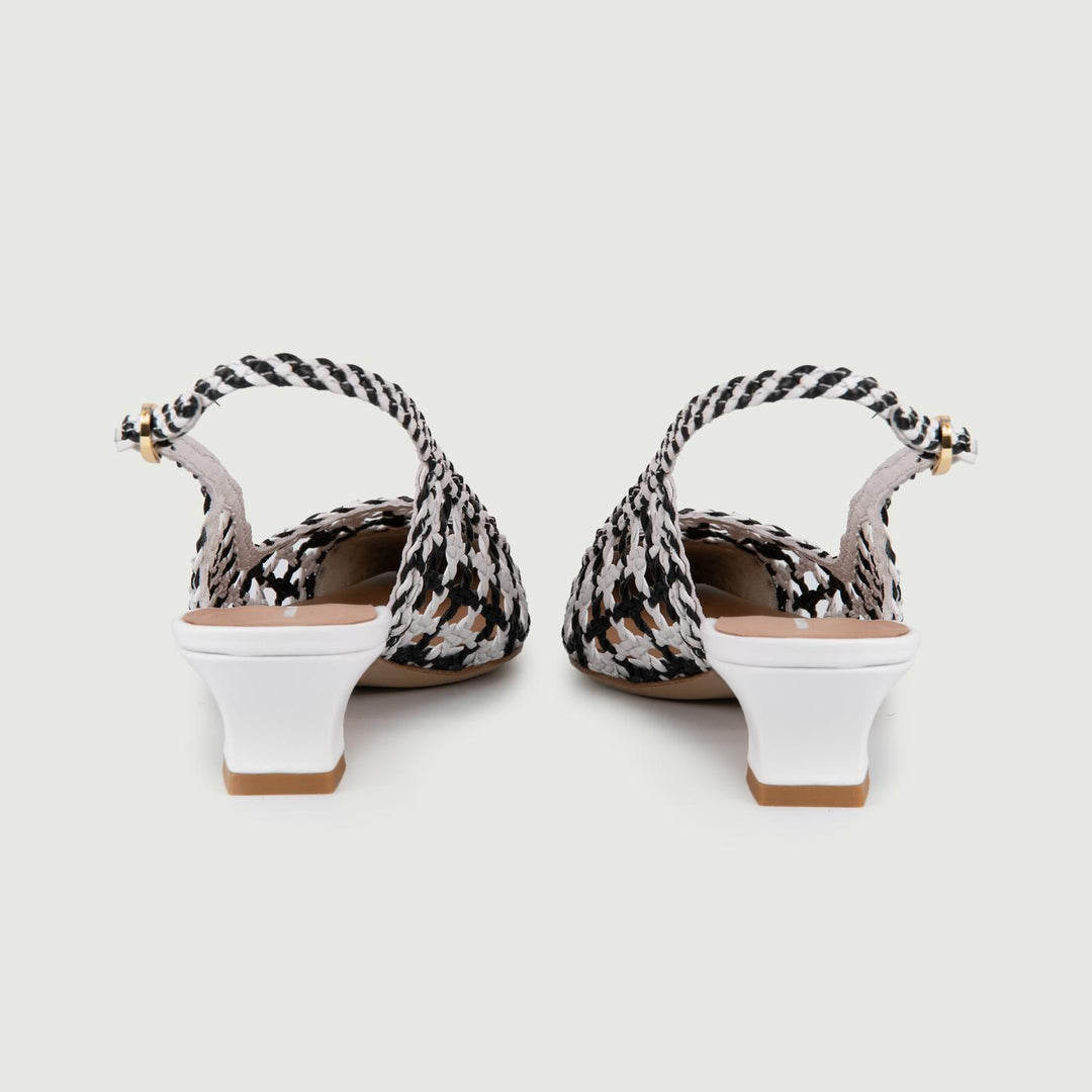 SANDALO SLING BACK CON TACCO BASSO E INTRECCIO BIANCO E NERO G9510 NERO/BIANCO ANDREA MORANDO 