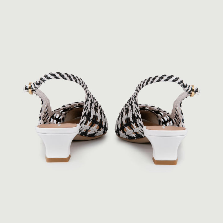 SANDALO SLING BACK CON TACCO BASSO E INTRECCIO BIANCO E NERO G9510 NERO/BIANCO ANDREA MORANDO 