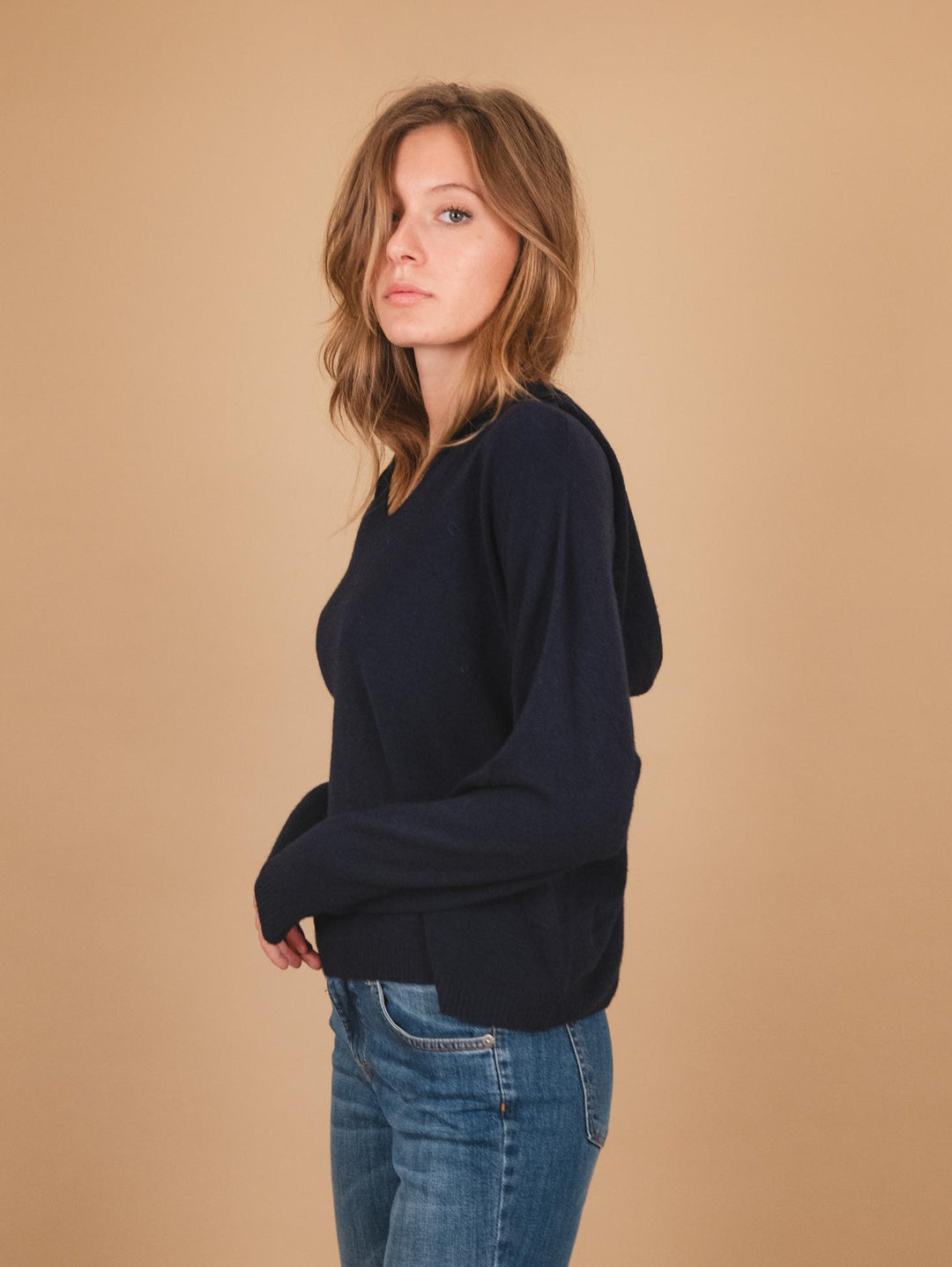 MAGLIA OVER CON CAPPUCCIO BLU 0220/04 0115 BIMOR 