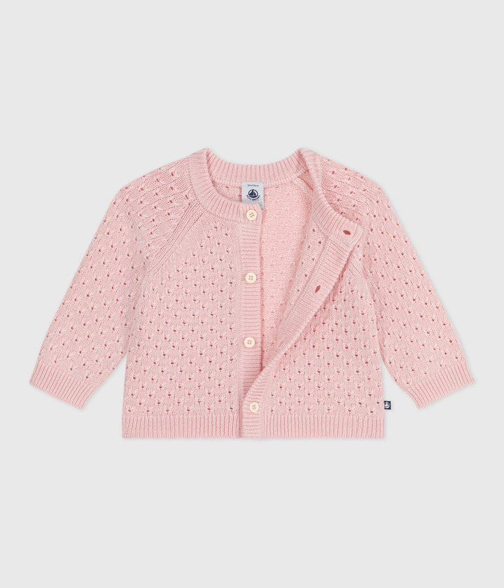Cardigan in maglia di misto lana e cotone rosa A0DUB 01 PETIT BATEAU 