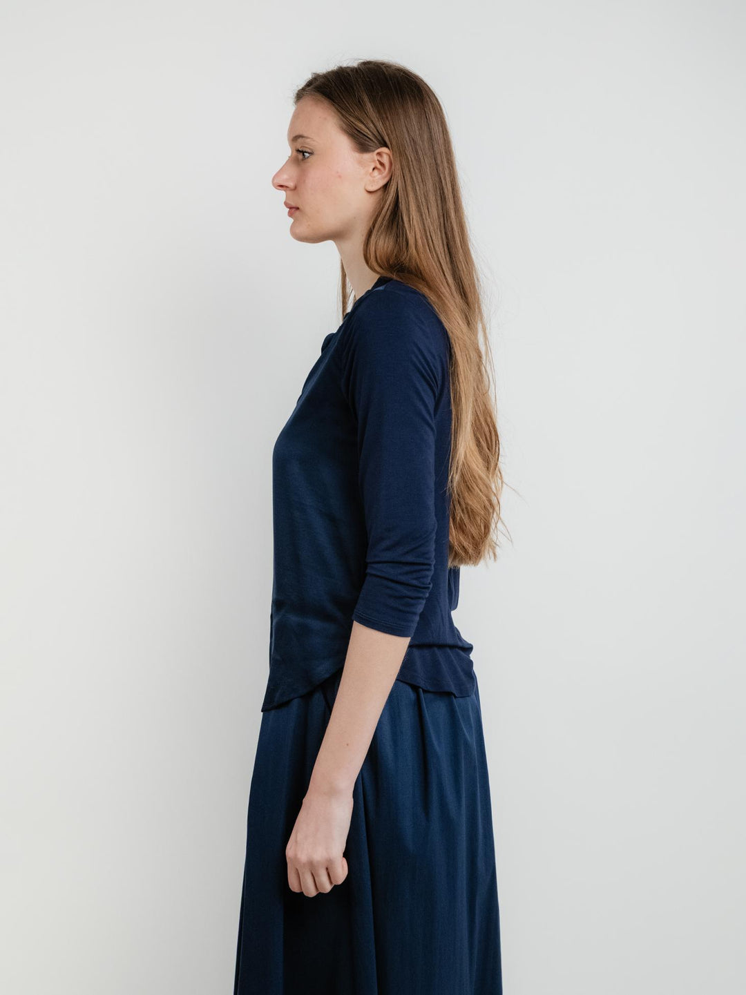 Blusa in raso blu navy