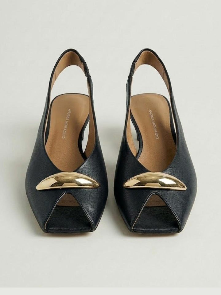 Spuntata slingback in pelle nappa nera R412 NERO ANDREA MORANDO 