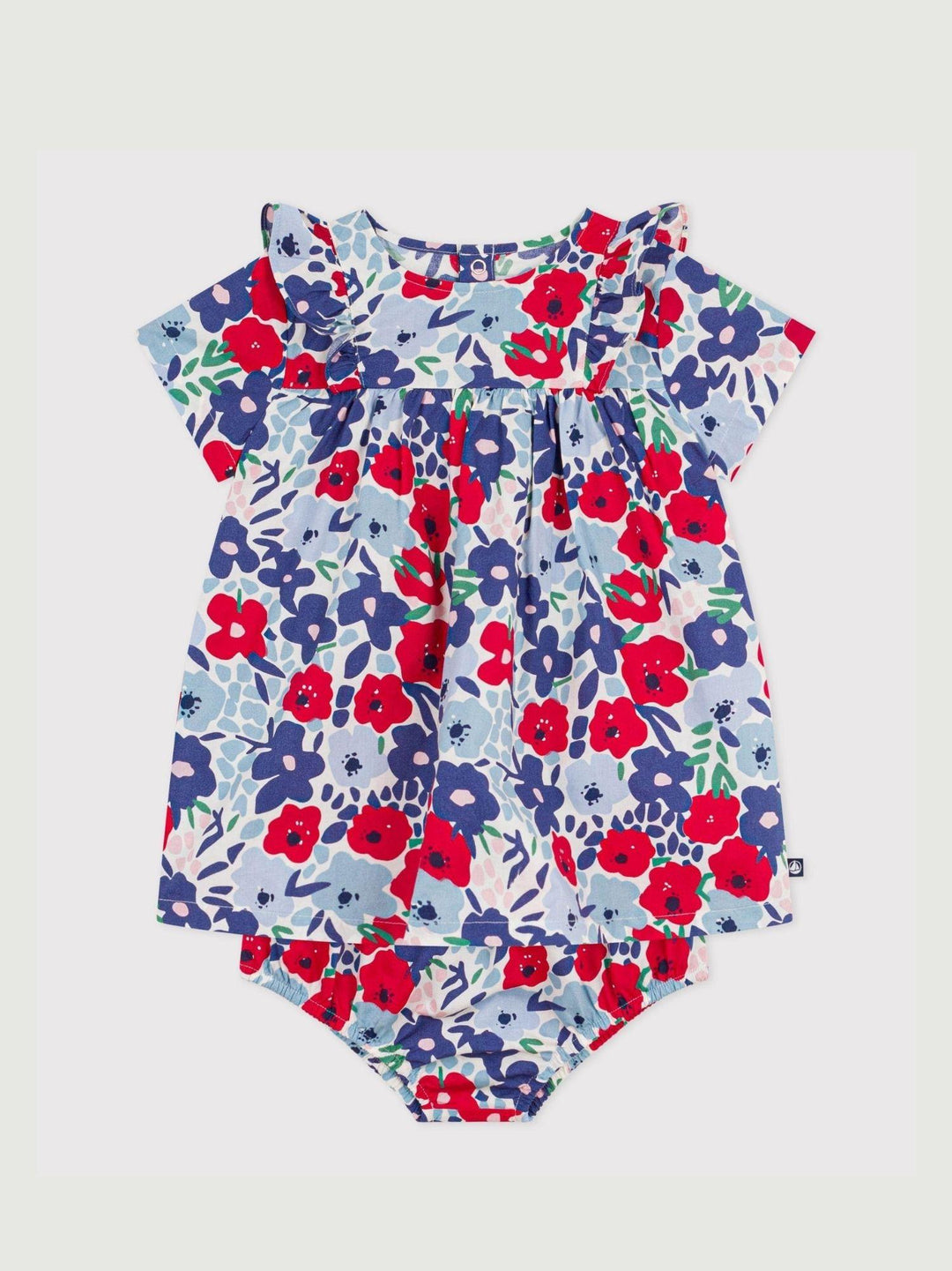 Vestito con volant e bloomer coordinato in cotone A0F4X 01 PETIT BATEAU 