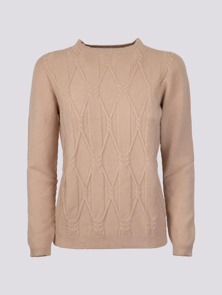 MAGLIA GIROCOLLO CON MAXI INTRECCIO FRONTALE BEIGE 0170/09 0234 BIMOR 