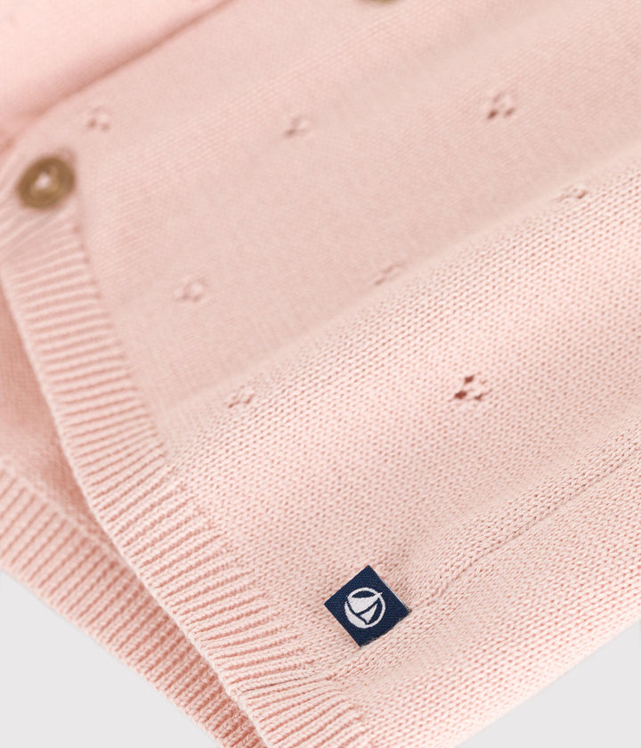 CARDIGAN ROSA BEBÈ IN TRICOT DI COTONE TRAFORATO A0A9N 02 PETIT BATEAU 