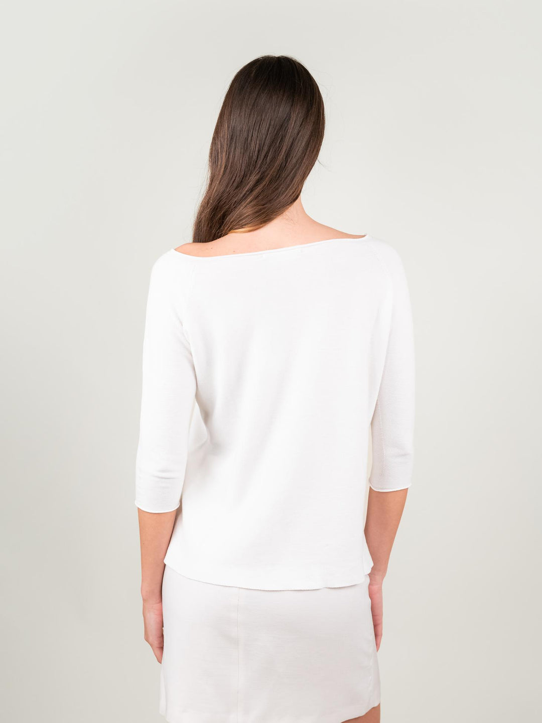 T-SHIRT CON MANICA A TRE QUARTI IN MAGLIA BIANCA 3719 BIANCO ANDREA MORANDO 