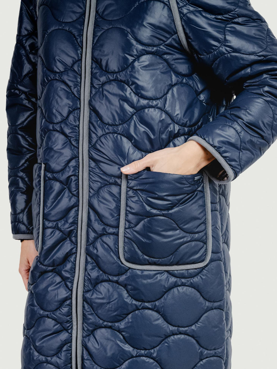 GIACCA A VENTO LUNGA TRAPUNTATA BLU 565NIGO421 51 ANDREA MORANDO 