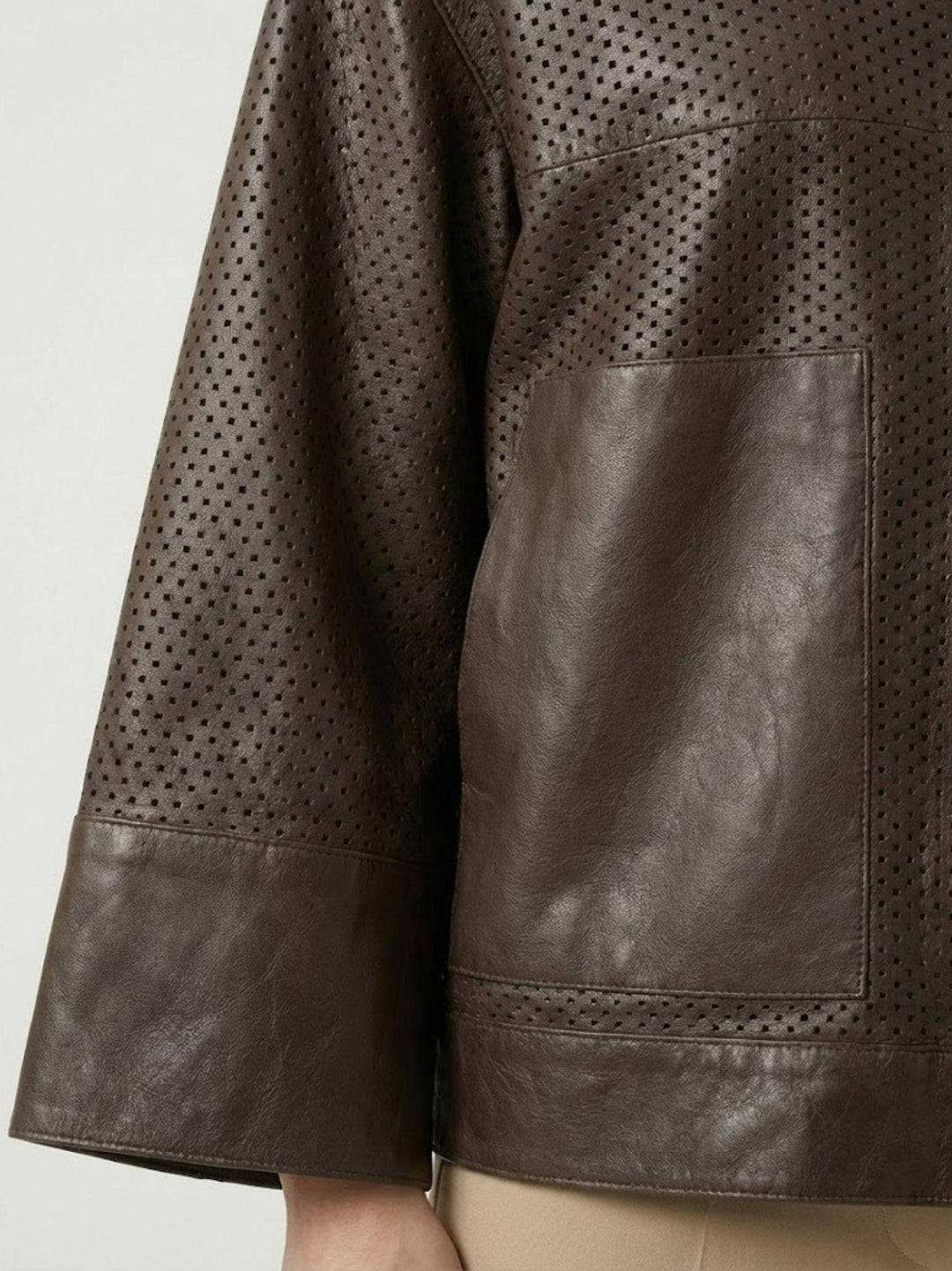 Giacca Giglio in pelle traforata marrone scuro GIPE 06 JACK LEATHER 